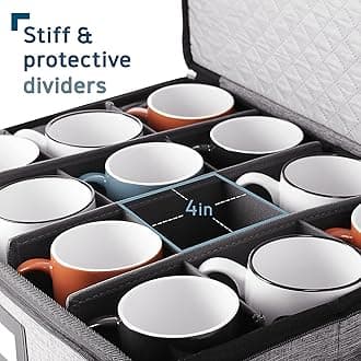 Coffee Mug Storage – Quilted and Stackable Coffee Cup Storage Organizer for Service of 12, Mug Storage Box with Dividers, Mug China Storage Containers Hard Shell for Moving and Seasonal Storage