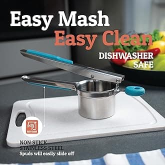 PriorityChef Large 15oz Potato Ricer With 3 Discs, Heavy Duty Stainless Steel Potato Ricer for Mashed Potatoes, Potato Masher, Press and Ricer Kitchen Tool, Turquoise