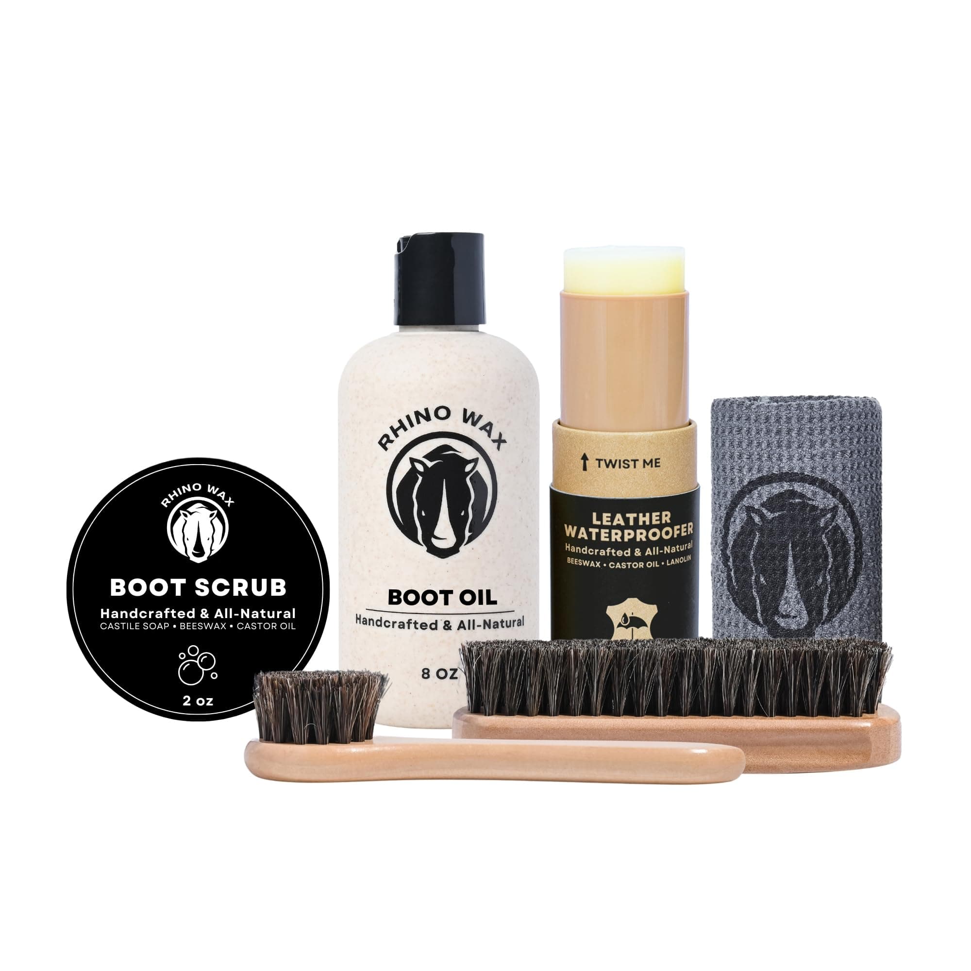 Boot Maintenance Kit - Boot Oil + Leather Boot Waterproofer + Saddle Soap + Horsehair Brushes + Microfiber Towel