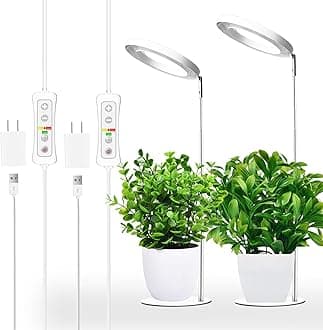 144 LEDs Full Spectrum Plant Grow Light for Indoor Plants，Height Adjustable, 6.3" Aluminum Housing,Automatic Timer with 8/12/16 Hours,10-Level Brightness,White Plant Light,2Pack