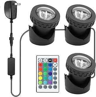 Colored Pond Lights with Timer, RGB Fountain Lights IP68 Waterproof Pond Light, Dimmable Outdoor Landscape Lights for Fish Tank Pond Fountain Garden, 3 Lights