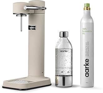 Aarke Carbonator lll with CO2 Cylinder, Sparkling & Carbonation Water Machine, Stainless Steel with PET BPA-Free Reusable Bottle Volume 1L/34 fl oz (Sand)