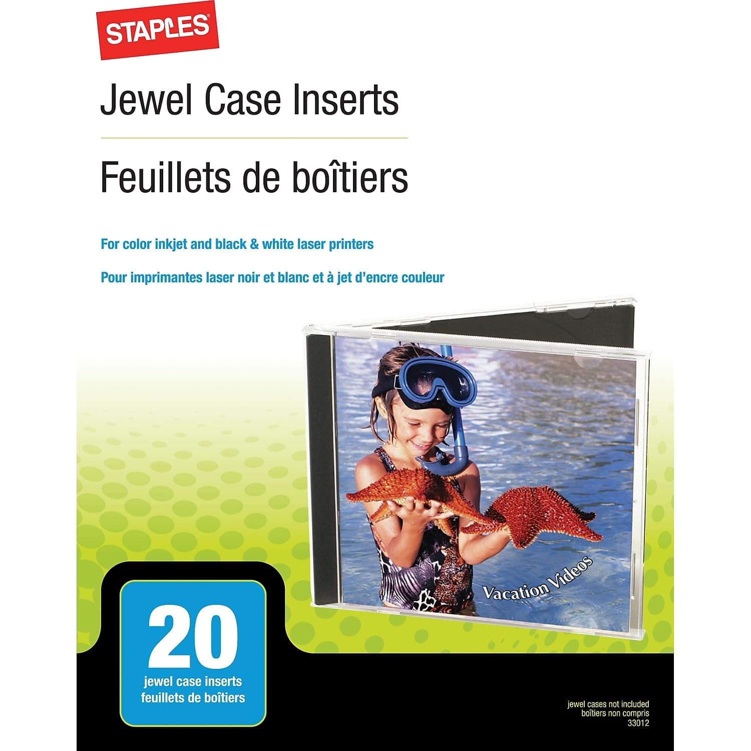 STAPLES 501797 Jewel Case Inserts 20/Pack