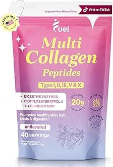Multi Collagen Peptides Powder – 20g Hydrolyzed Collagen Types I, II, III, V & X – Hair, Skin, Nails & Joint Support – Keto & Gluten Free – Unflavored – 40 Servings (16.64oz)