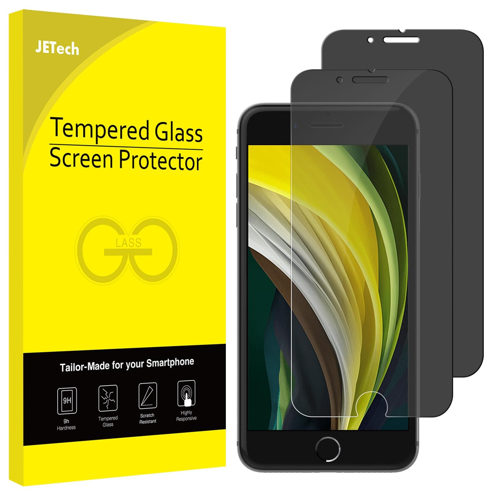 JETech Privacy Screen Protector for iPhone SE 3/2 (2022/2020 Edition), iPhone 8 and iPhone 7, Anti-Spy Tempered Glass Film, 2-Pack