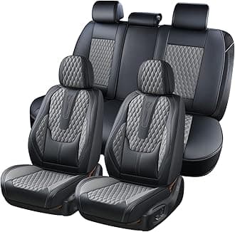 Coverado Car Seat Covers Full Set, Nappa Leather Seat Covers for Car, Waterproof Car Seat Protector with Lumbar Support, Automotive Seat Covers Universal Fit for Most Cars SUV Trucks (Black&Gray)