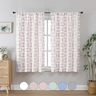 Aiyufeng White and Pink Curtains 54 Inch Length 2 Panels Set, Light Filtering 3D Embossed Textured Window Curtains for Bedroom Living Room, Semi Fabric Rod Pocket Curtains, 38" Wx54 L Inches