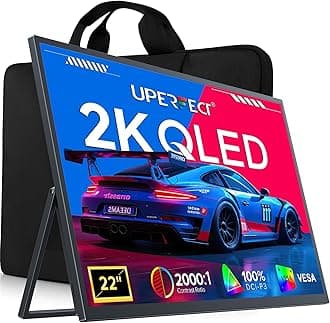 UPERFECT Portable Monitor, 22" 2K QLED 100% DCI-P3 2560×1440 QHD FreeSync HDR Laptop Monitor, w/VESA, Stand, USB-C Mini HDMI Travel Second Monitor for Computer, Phone, Mini PC, Gaming Consoles