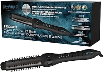 Revamp Progloss Volume & Wave Ceramic Hot Brush, Retractable 1.25” Bristles, Cool Tip, Frizz-Free, Progloss Super Smooth Oils, Ultra-Fast Heat Up and Recovery, Auto-Shut Off, 9’ Salon Swivel Cable