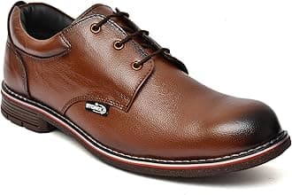 STONIX® Formal Premium Safety Shoes for Men's | Steel Toe cap | Slip and Water Resistant | Leather Material & TPR Sole | Comfortable for Construction Work's, (SIZE-06, BROWN)