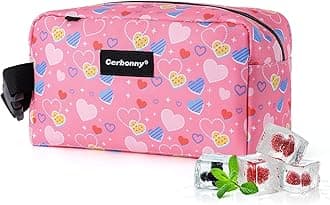 Cerbonny Freezable Lunch Bag, Mini Cooler Bag for Travel/Work/School, Pink, Rectangular, 9”X5”X4”, 6 oz, Zipper Closure