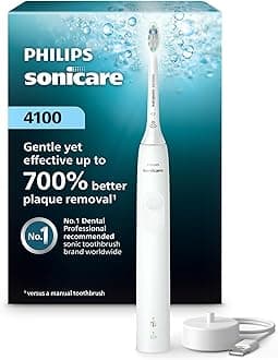 4100 Series Electric Toothbrush - Sonic Toothbrush with Advanced Sonic Technology, Pressure Sensor, Two Intensity Settings, Smartimer & Quadpacer, White, Model HX3681/23