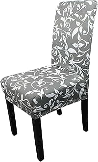 Printed High-Back Chair Covers for Dining Room Chairs – Spandex Stretch, Universal Armless Chair Protective Slipcover for Kitchen, Wedding, Party, Banquet & Hotel, Floral Creeper - Grey, Pack of 1