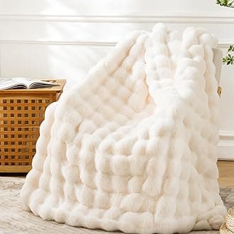 BENVWE Faux Fur Throw Blanket Fleece Bubble Blanket, Soft,Cozy and Thick blanket Plush Fluffy Blanket for Couch Chair Bed 51x63 Inches White