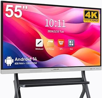 Smart Board | 55" Interactive Whiteboard | 4K UHD | Android 14 | 8+128GB | Digital Whiteboard, Electronic White Board for Classroom Home Office | Wall Mount Included