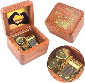 Sinzyo Natural Wooden Music Box with Customizable Photos Wind Up Musical Box Gifts for Christmas,Birthday and Valentine's Day(Character Rosewood, Tone:Fly Me to The Moon)