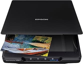 Perfection V39 II - Color Photo and Document Flatbed Scanner - 4800 dpi Optical Resolution - High-Rise, Removable Lid - Scan to Cloud - USB Power - Image Scanning - Black
