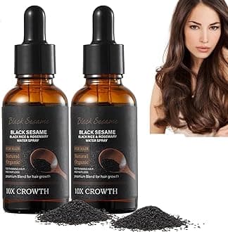 2PCS Black Sesame Hair Growth Serum,Black Sesame Black Rice & Rosemary Water Spray, Black Sesame Oil for Hair Treatment, Volumizing and Moisturizing, Black Sesame Hair Serum