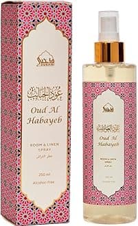 Oud Al Habayeb Attar Al Faraash by Dukhni | 250ml Non Alcoholic Spray | Arabic Natural Mist | Air Freshener, Room Mist, Fabric & Linen Spray | Perfect for Prayer mats, beds, sofas, curtains | Halal