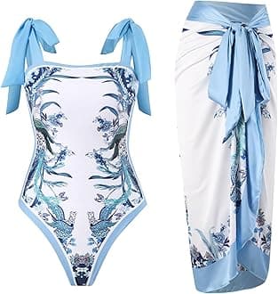 CapecageWomen's One-Piece Swimsuits with Beach Cover Up Retro Swimsuit for Women with Cover Up Bathing Suits for Women