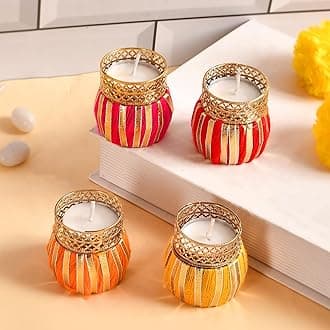 Ascension Set of 4 Peacock Designer Tealight Candle Holders for Side or Center Table Dining Room Christmas Lighting Home Decoration Diwali Gifts Navratri Dussehra Diya for Home Decoration (Design 1)