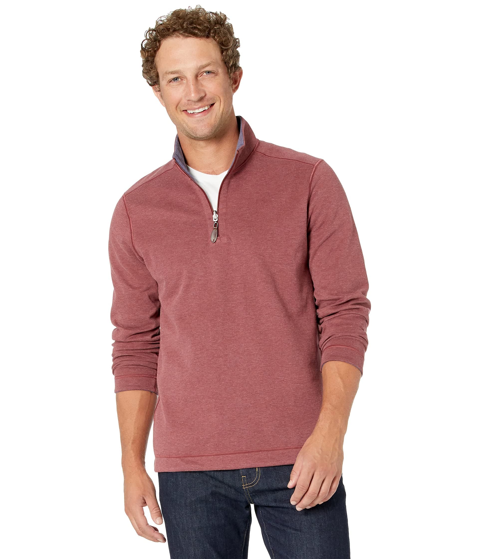 Johnston & MurphyMen's Reversible Solid Quarter-Zip Shirt, Medium,Berry/Blue