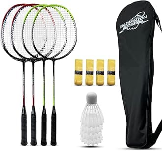 Badminton Rackets Set of 4 for Outdoor Backyard Games, Including 4 Racquets,4 Shuttlecocks, 4 Replacement Grip Tapes & 1 Carry Bag
