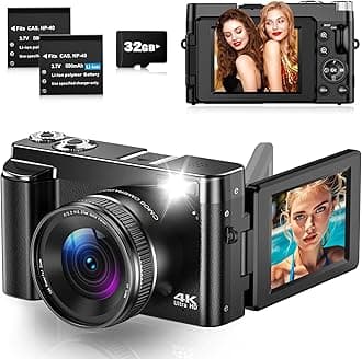 Digital Camera 4K 48MP Autofocus Vlogging Camera with 3" 180° Flip Screen, 4K Compact Digital Camera with 32GB Card 16X Digital Zoom for Beginners and Teenagers