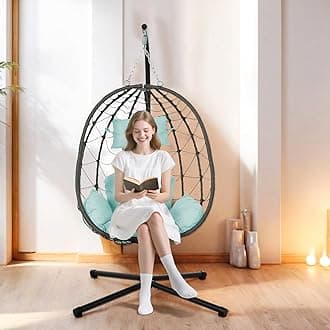 Hanging Egg Chair with Stand Egg Chair Indoor Outdoor, Patio Swing Hammock Egg Chairs, UV Resistant Removable & Washable Thicken Padded Cushions, 350LBS Capacity for Bedroom, Balcony, Garden