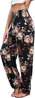 Women's Harem Pants, High Waist Yoga Boho Trousers with Pockets