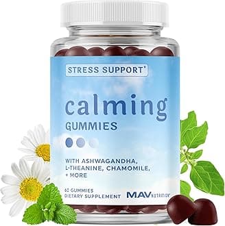Calming Ashwagandha Gummies for Teens | Stress Relief Supplement with Theanine, GABA, Chamomile & Lemon Balm Calm Sleep Gummies | Natural Raspberry Flavor, Non-GMO, Third-Party Tested | 60 Ct