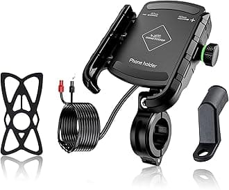 GRAND PITSTOP Mobile Holder for Bikes, Motorcycle, Scooter, Bicycles, Jaw Grip with Charger Bike Mobile Holder for Maps and GPS Navigation with 360° Rotation Aluminium Handlebar Phone Mount-Black