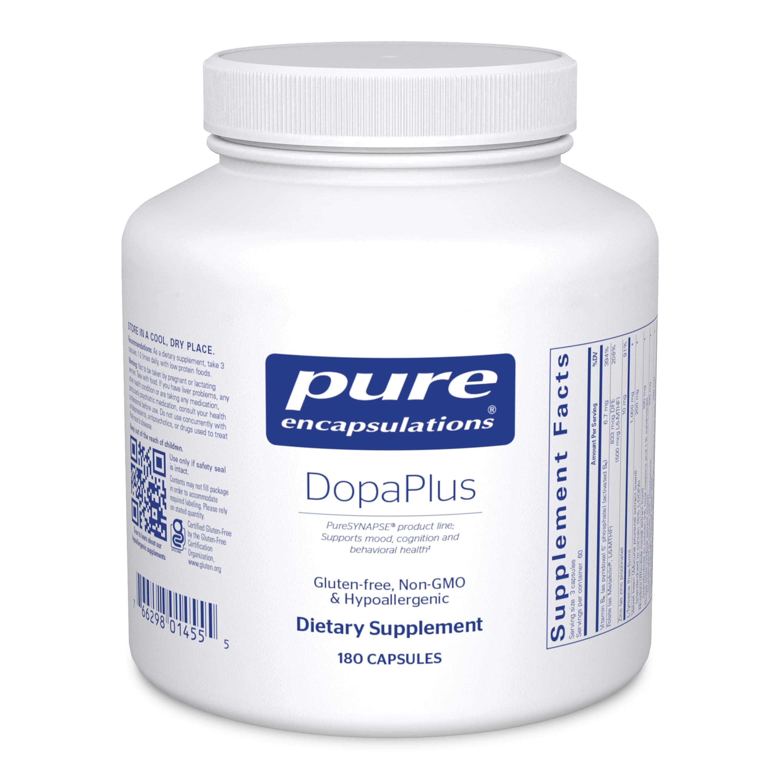 DopaPlus - Supports Dopamine Production - for Daily Brain Function* - with Folate, Vitamin B6 & L-5-MTHF - Non-GMO & Vegan - 180 Capsules