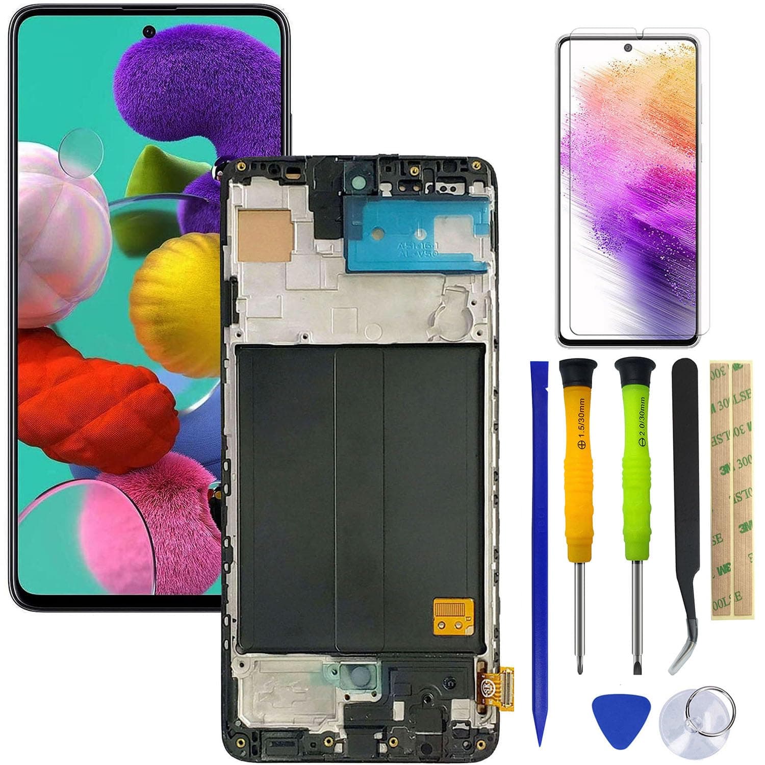 Galaxy A51 4G A515 LCD Screen Replacement LCD Display Touch Digitizer Assembly with Frame for Samsung Galaxy A51 4G 2019 A515 A515U1 A515U A515A SM-A515F SM-A515U 2019 Black+Tools