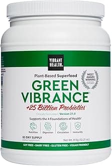 Vibrant Health, Green Vibrance, Includes 65 Plant-Based Superfoods, 25 Billion Probiotics, Fiber, Adaptogens & Enzymes, 83 Servings