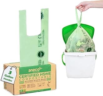 AnecoCompostable Food Waste Bags 3 Gallon With Handles (30 Count), Extra Strong Compost Bags for Kitchen Countertop Bin - BPI & OK Compost HOME Certified Small Garbage Bags With Handles