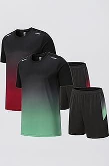 OPALOS Men Active Quick Dry Crew Neck T Shirts and Shorts Set Athletic Running Gym Workout Short