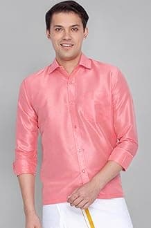 Vastramay Men's Silk Blend Ethnic Shirt | Full Sleeves South Indian Traditional Shirt | Festive, Wedding, Casual Wear