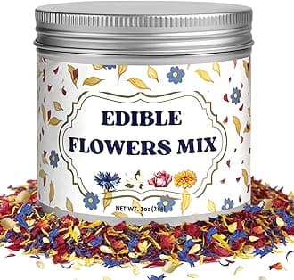 5 Kinds Edible Flowers Petal Mix - 100% Natural Dried Flowers for Cake Decoration, Ice Cream, Cocktails, Tea - Dried Rose Jasmine Calendula Cornflower Petal for Cupcake Toppers and Baking