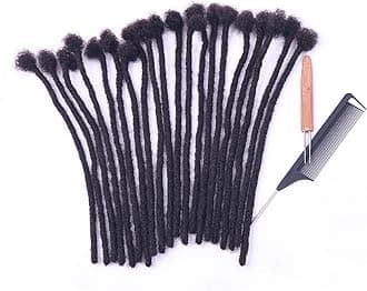 100% Real Human Hair Dreadlock Extensions, ADIASAI 0.8cm Thickness 4 Inch 60 Strands Can Be Dyed and Bleached Full Hand-made Loc Extensions for Men Women Kids 100% Unprocessed Natural Black