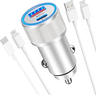 [Apple MFi Certified] iPhone Fast Car Charger, Veetone 48W Dual Port USB C Power Delivery All Metal Car Adapter with 2 Pack Lightning Cable, PD/QC 3.0 Type C Rapid Car Charging for iPhone/iPad/Airpods