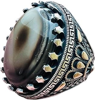 Natural Large Yemen Sulaimani Devil Eye Yemeni Agate Yemen Aqeeq for Ring Natural Yemen Agate Stone 925 Sterling Silver Men's Ring عقیق یمانی (13)