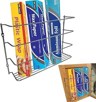 Evelots Kitchen Wrap Organizer - 2 Pack - Hold up to 4 Plastic, Foil, Paper, Wax - Cabinet Door, Wall Rack Basket - Sandwich, Freezer, Food Bag Storage - Laundry Supplies - Chrome Finished Metal