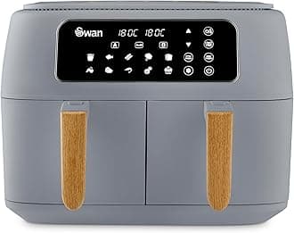 Swan SD10410GRY Nordic Duo 13-in-1 Air Fryer with Dual Non-Stick Baskets, Swan Cyclone Technology, 13 Pre-Set Functions, Match Cook, 8L, 1700W, Grey