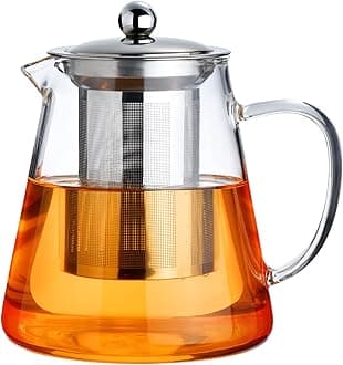 Glass Teapot Stovetop 550ml/18.6 OZ, with Borosilicate Clear Tea Pot, with Removable 18/8 Stainless Tea Infuser, Teapot Blooming and Loose Leaf Tea Maker Tea Brewer for Camping, Travel