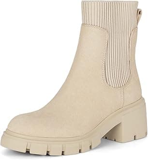 Women's Chelsea Boots Fashion Slip on Platform Ankle Boots Lug Sole Chunky Booties