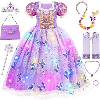 Princess Dresses for Girls - Light Up Princess Costume for Little Girls, Halloween Costumes for Girls Toddler Age 3-8, Purple/Pink