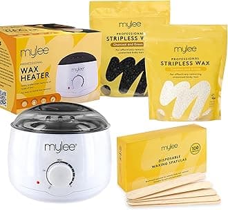 Mylee Professional Waxing Kit with Wax Heater, Hard Wax Beads 2x 500g, Spatulas - Stripless Depilatory Waxing Pellets Solid Film Beans No Strip Needed, Made in The UK (Both Wax Pouches)