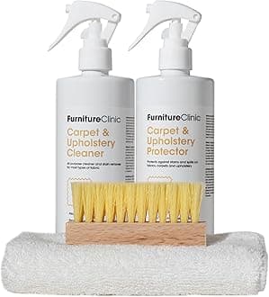 Furniture Clinic Fabric Care Kit | Includes: 500ml Cleaner, 500ml Protector, Microfibre Cloth & Cleaning Brush for Use on Clothing, Carpet, Upholstery | Works on All Fabric Types