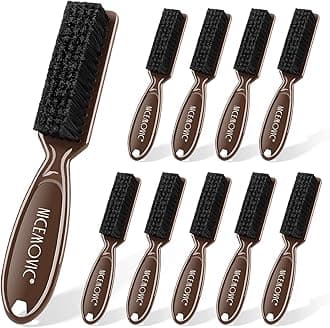 NICEMOVIC Barber Accessories: 10-Piece Mini Brush Set for Blade Trimmer Cleaning, Hair Styling, and Manicure (Brown)